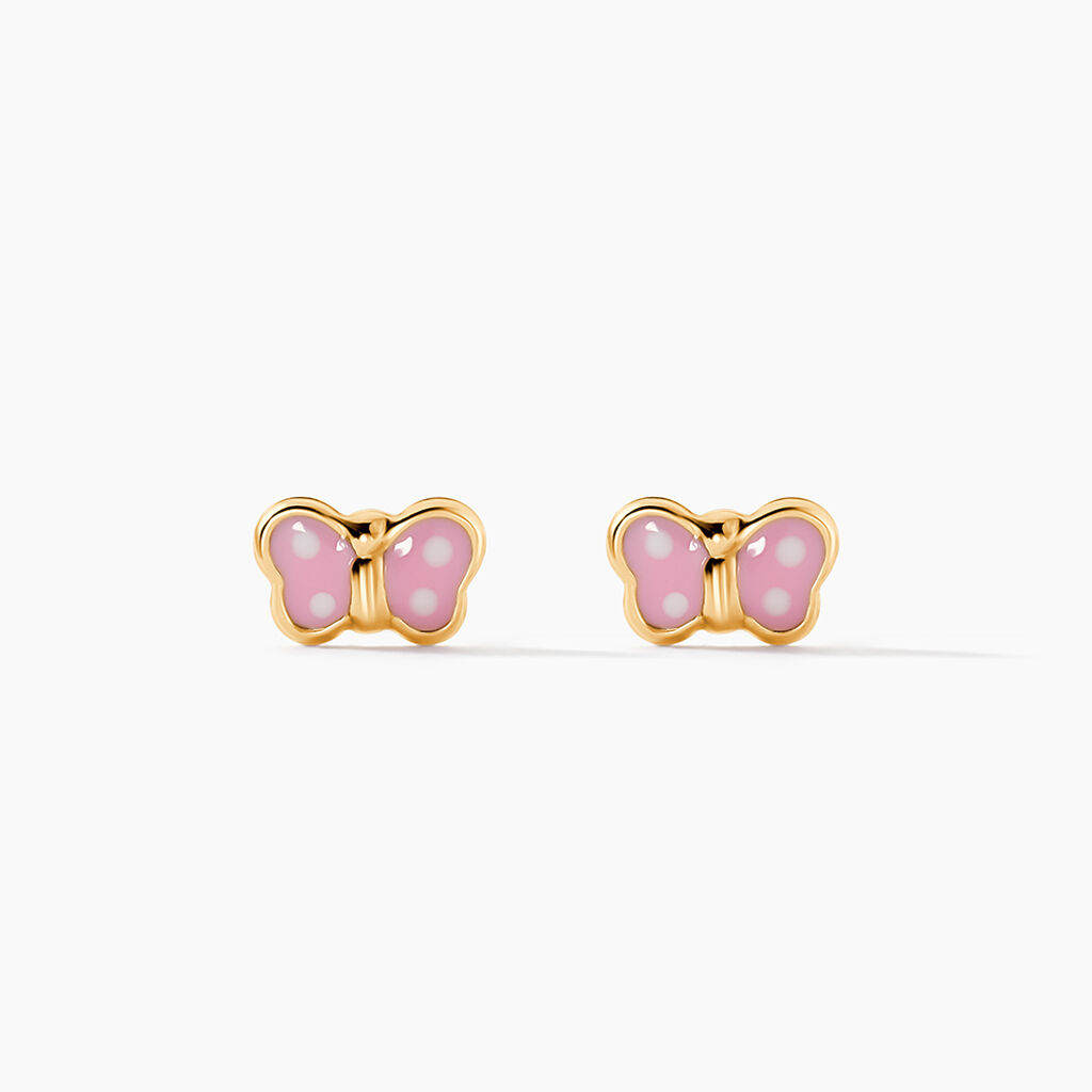 Boucles D'oreilles Puces Papillon Rose Or Jaune - Clous d'oreilles Enfant | Histoire d&rsquo;Or