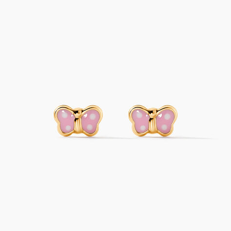 Boucles D'oreilles Puces Papillon Rose Or Jaune - Clous d'oreilles Enfant | Histoire d&rsquo;Or