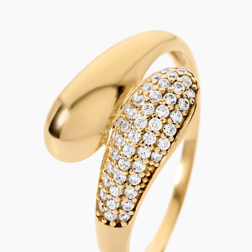 Bague Sunset Riviera Argent Dor&eacute; A L'Or 750/1000 Oxyde De Zirconium - Bagues solitaires Femme | Histoire d&rsquo;Or