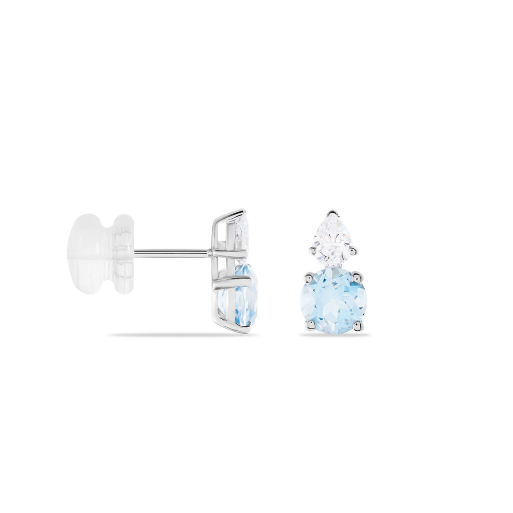 Boucles D'oreilles Puces Giana Or Blanc Topaze Et Oxyde De Zirconium - Clous d'oreilles Femme | Histoire d’Or