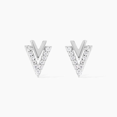 Boucles D'oreilles Puces Guenolee Argent Blanc Oxyde De Zirconium - Boucles d'oreilles fantaisie Femme | Histoire d&rsquo;Or
