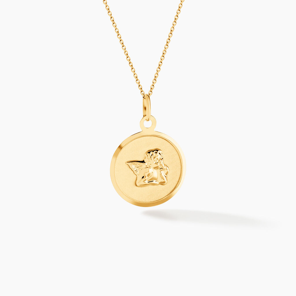 Pendentif Ange Rond Or Jaune - Pendentifs Baptême Famille | Histoire d’Or