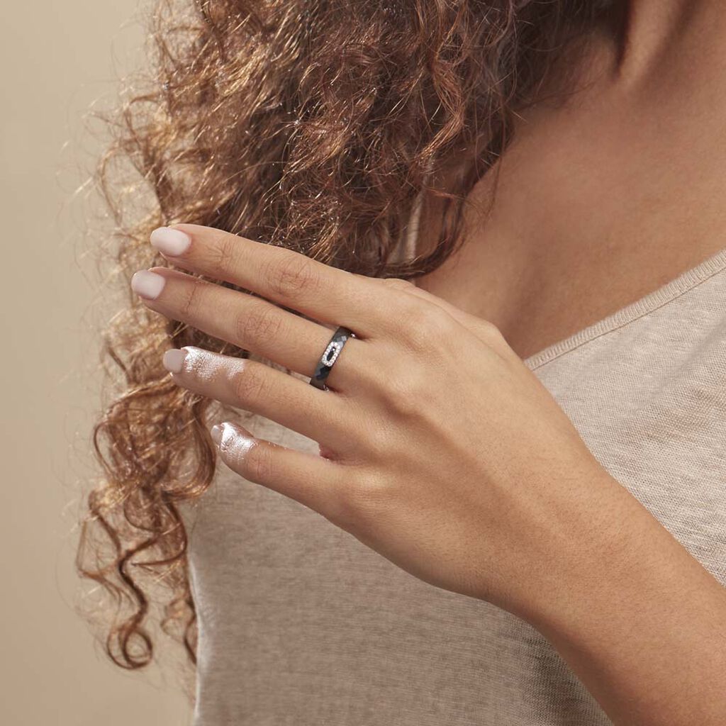 Bague Ceramik Design Argent Blanc Oxyde De Zirconium Et Céramique - Bagues avec pierre Femme | Histoire d’Or