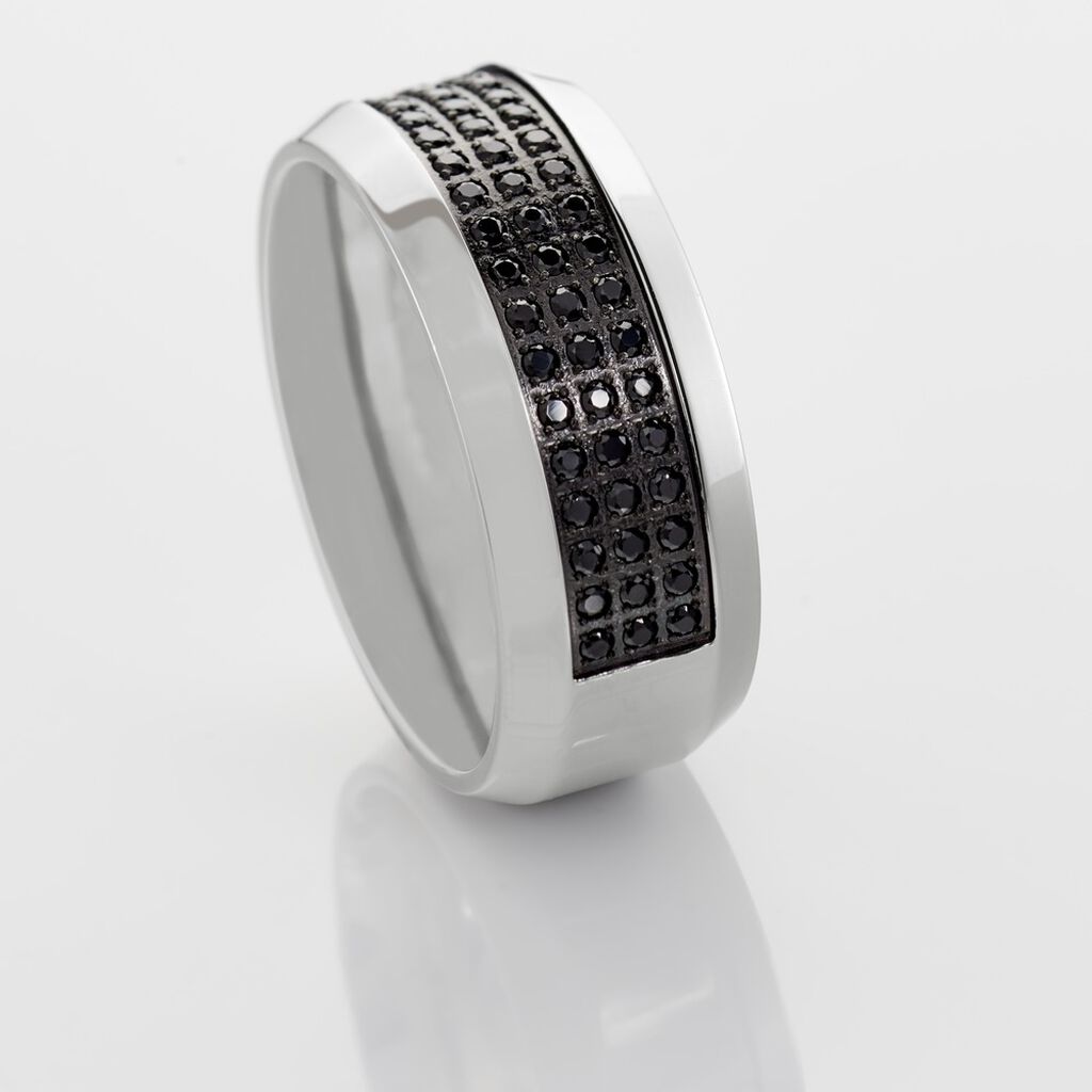 Bague Acier Blanc Tdeg Oxydes De Zirconium - Bagues avec pierre Homme | Histoire d’Or