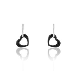 Boucles D'oreilles Pendantes Elodie Argent Blanc Oxyde Et Céramique - Boucles d'Oreilles Coeur Femme | Histoire d’Or