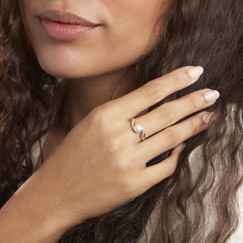 Bague Antoinette Or Jaune Perle De Culture Et Oxyde De Zirconium - Bagues solitaires Femme | Histoire d’Or
