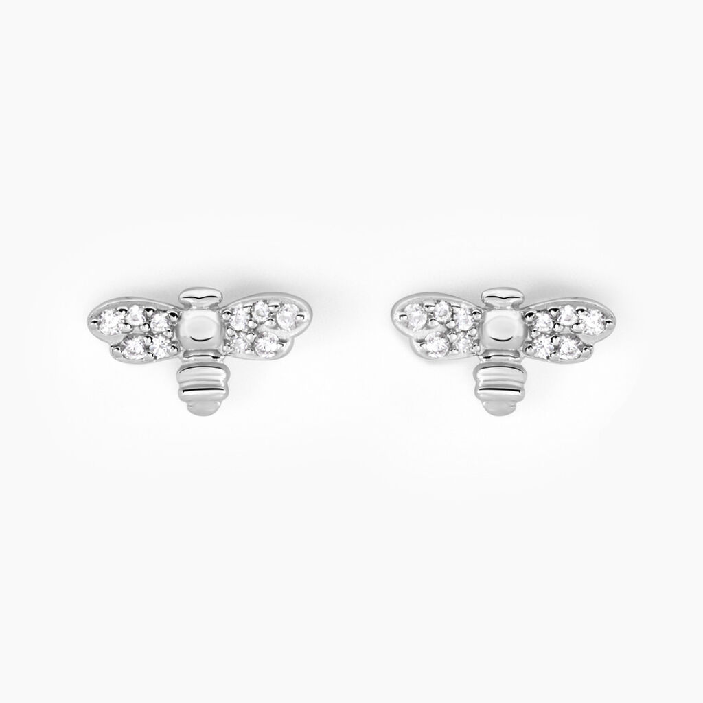 Boucles D'oreilles Puces Argent Blanc Bee Good Oxyde De Zirconium - Boucles d'oreilles fantaisie Femme | Histoire d’Or