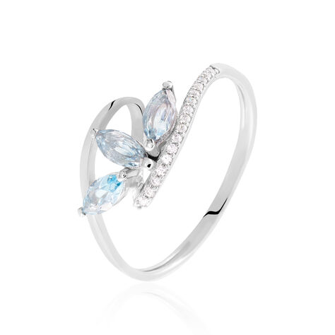 Bague Petale Or Blanc Topaze Et Oxyde De Zirconium - Bagues avec pierre Femme | Histoire d&rsquo;Or