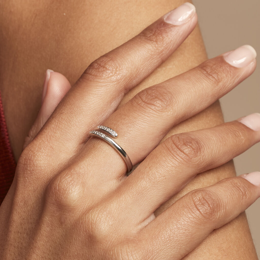 Bague Ajustable Mendel Argent Blanc Oxyde De Zirconium - Bagues avec pierre Femme | Histoire d’Or