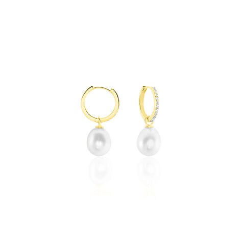 Créoles Anes Poire Or Jaune Perle De Culture Et Oxyde De Zirconium - Boucles d'oreilles créoles Femme | Histoire d’Or