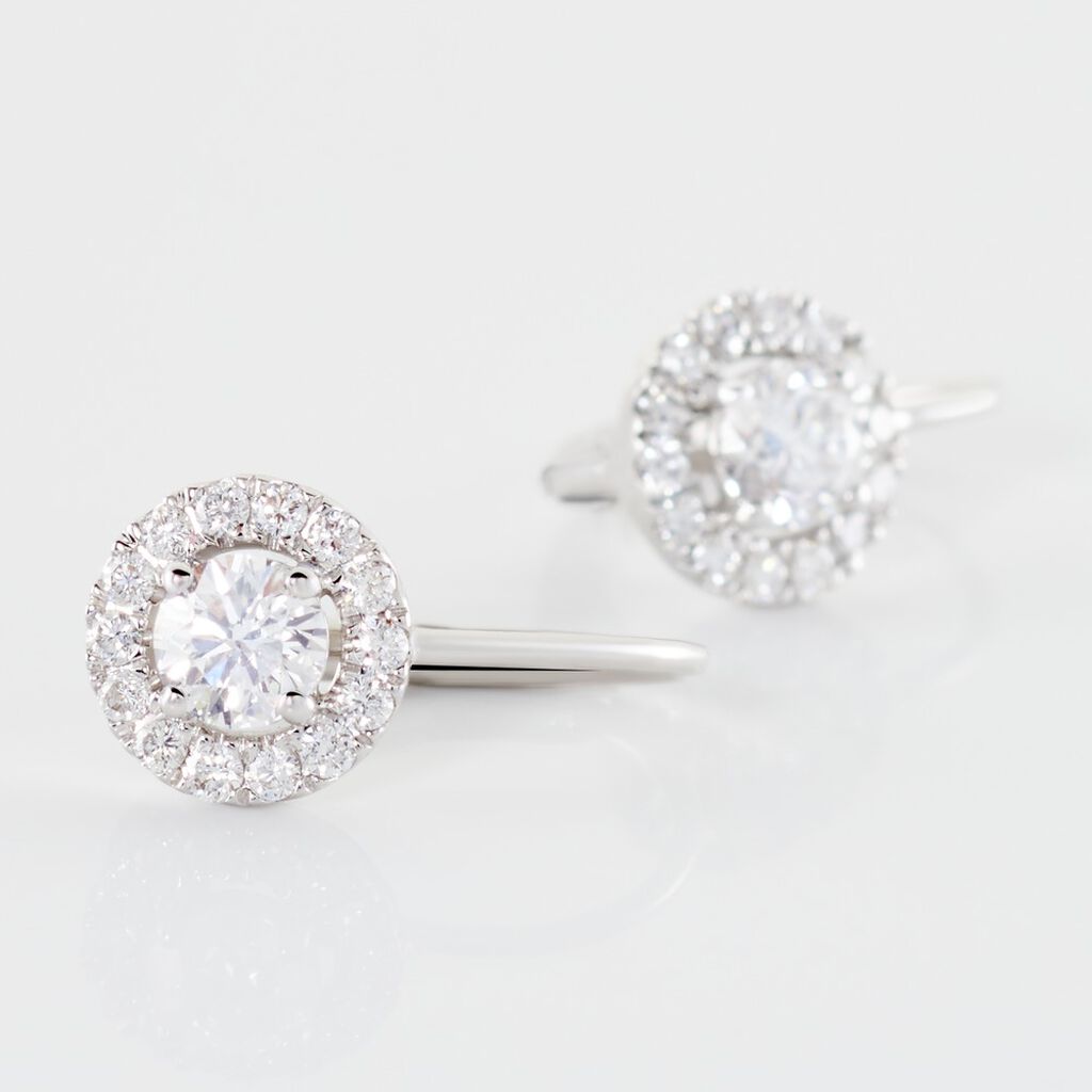 Boucles D'oreilles Pendantes Mentoura Or Blanc Diamant Synth&eacute;tique - Boucles d'oreilles pendantes Femme | Histoire d&rsquo;Or