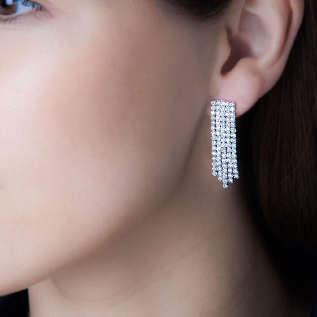 Boucles D'oreilles Pendantes Clavie Argent Blanc Oxyde De Zirconium - Boucles d'oreilles pendantes Femme | Histoire d’Or