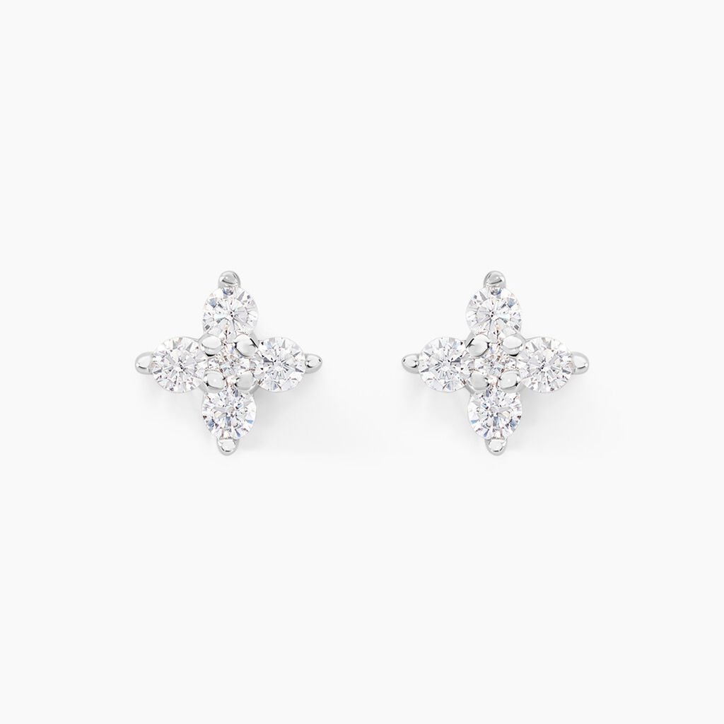 Boucles D'oreilles Puces Winter Flower Or Blanc Oxyde De Zirconium - Clous d'oreilles Femme | Histoire d&rsquo;Or