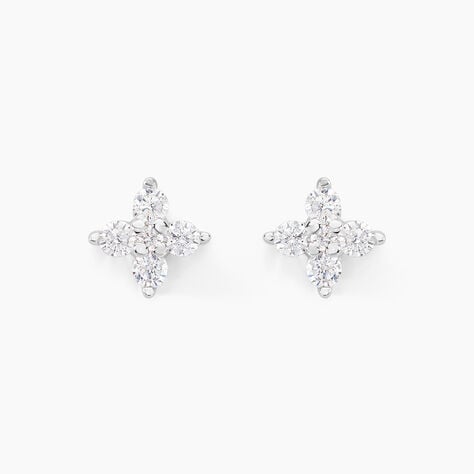 Boucles D'oreilles Puces Winter Flower Or Blanc Oxyde De Zirconium - Clous d'oreilles Femme | Histoire d&rsquo;Or