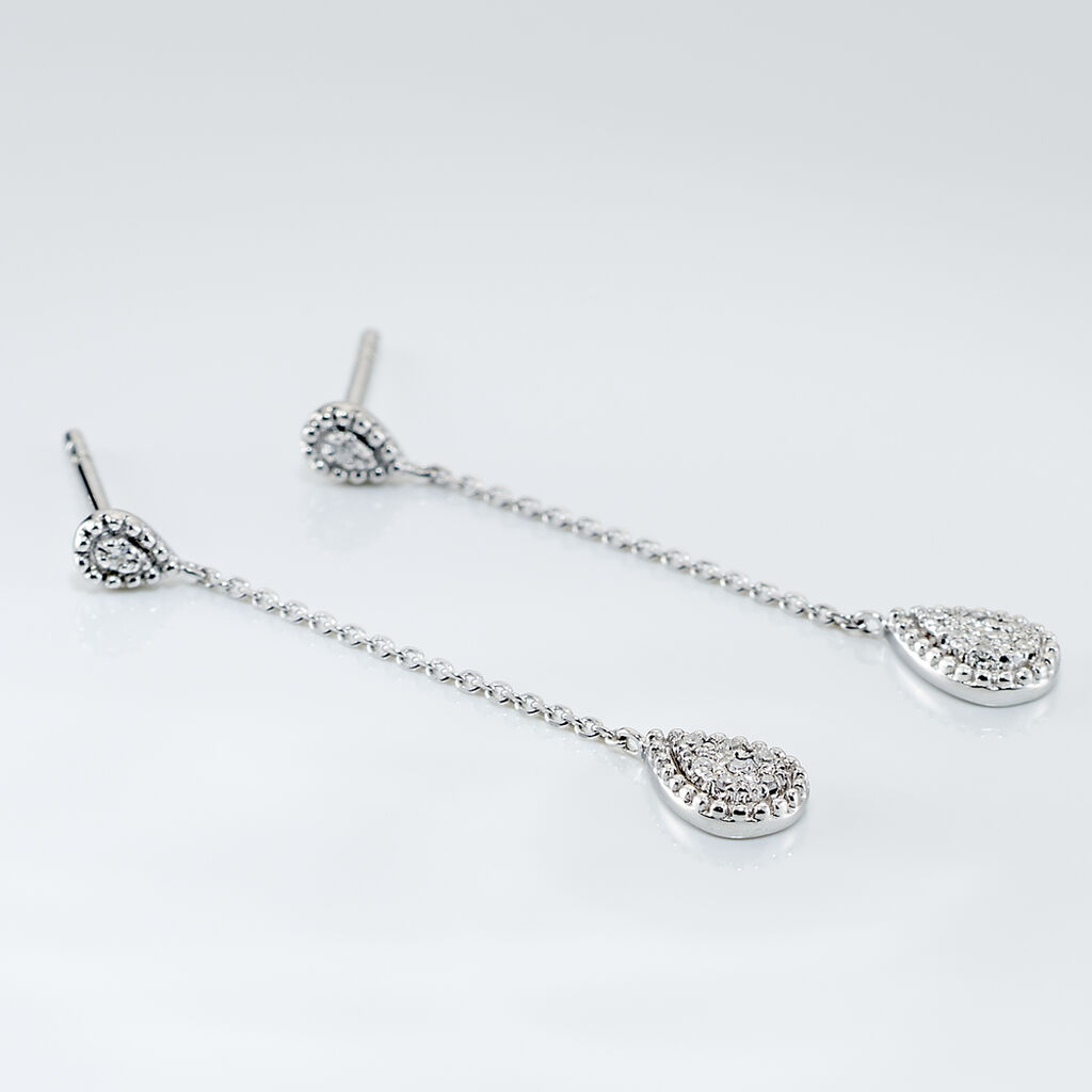 Boucles D'oreilles Pendantes Mariona Or Blanc Diamant - Boucles d'oreilles pendantes Femme | Histoire d&rsquo;Or