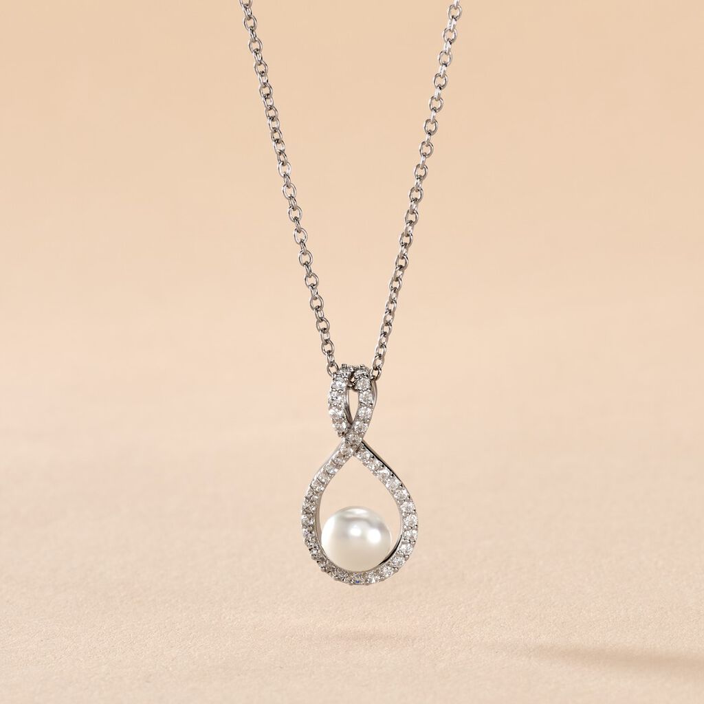 Collier Rozane Argent Blanc Perle De Culture Et Oxyde De Zirconium - Colliers fantaisie Femme | Histoire d&rsquo;Or