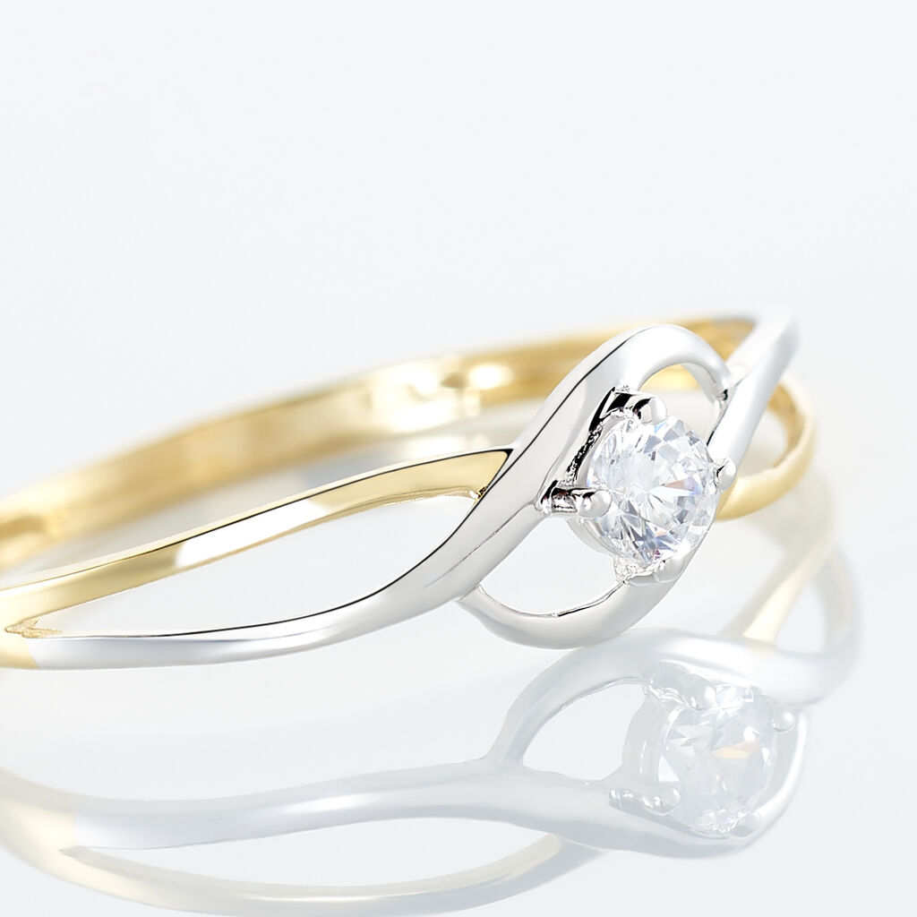 Bague Croise Or Bicolore Oxyde De Zirconium - Bagues solitaires Femme | Histoire d’Or