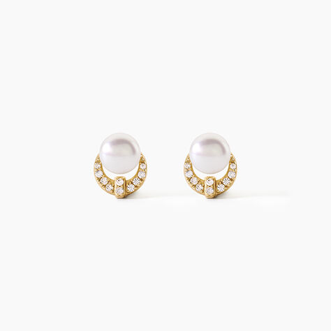 Boucles D'Oreilles Puces Aloys Argent Dor&eacute; A L'Or 750/1000 Perle De Culture Oxyde De Zirconium - Boucles d'oreilles fantaisie Femme | Histoire d&rsquo;Or