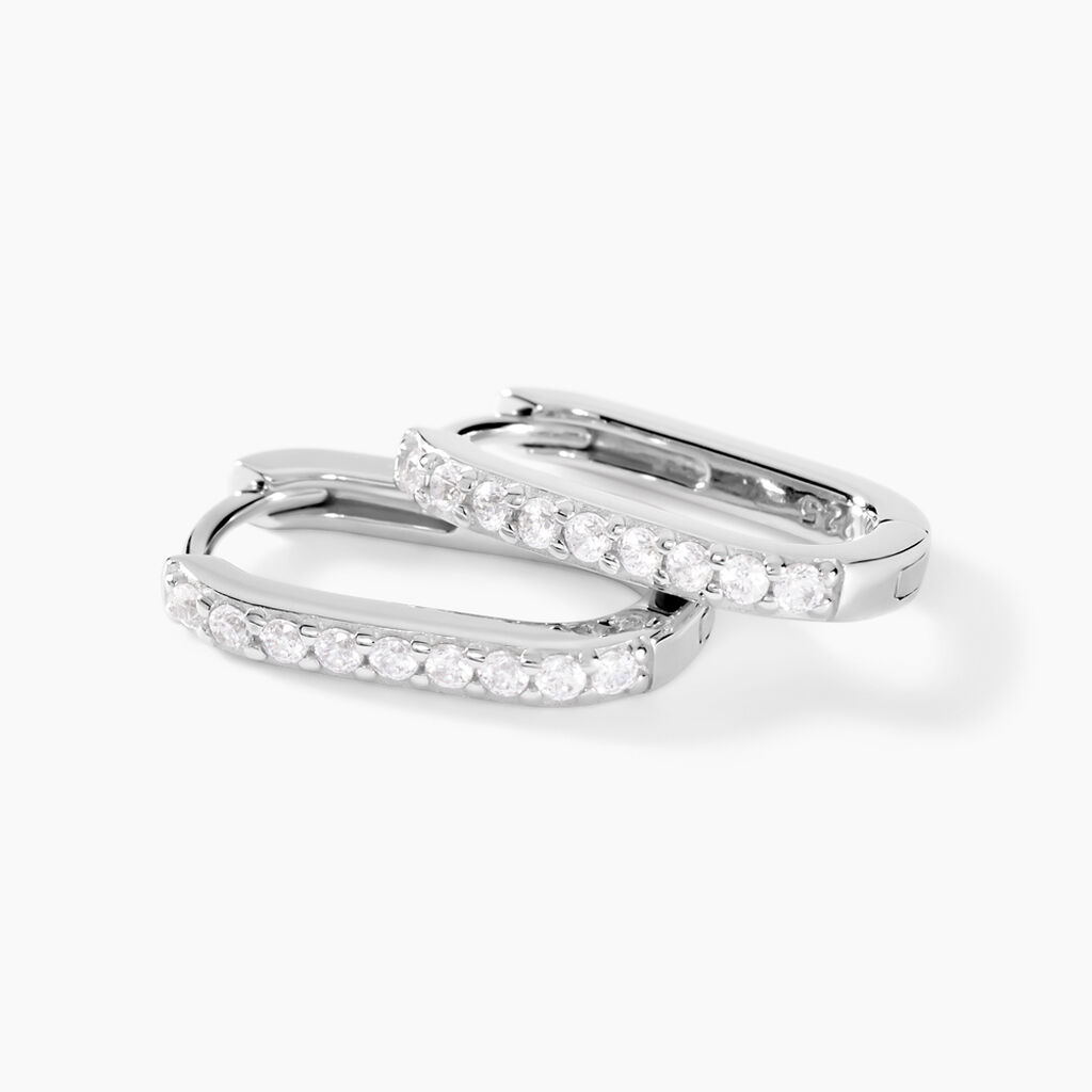 Cr&eacute;oles Trait D'union Argent Rhodi&eacute; Oxyde De Zirconium - Boucles d'oreilles cr&eacute;oles Femme | Histoire d&rsquo;Or