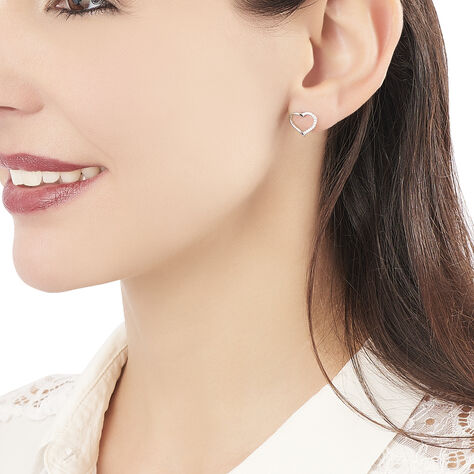 Boucles D'oreilles Puces Salona Argent Blanc Oxyde De Zirconium - Boucles d'Oreilles Coeur Femme | Histoire d’Or