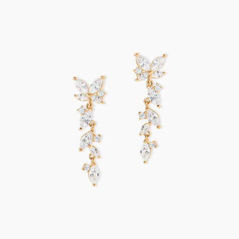 Boucles D'Oreilles Pendantes Waouh Plaqu&eacute; Or Jaune Oxyde De Zirconium - Boucles d'oreilles pendantes Femme | Histoire d&rsquo;Or