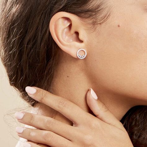 Boucles D'oreilles Puces Argent Blanc Ursine Oxydes De Zirconium - Boucles d'oreilles fantaisie Femme | Histoire d’Or