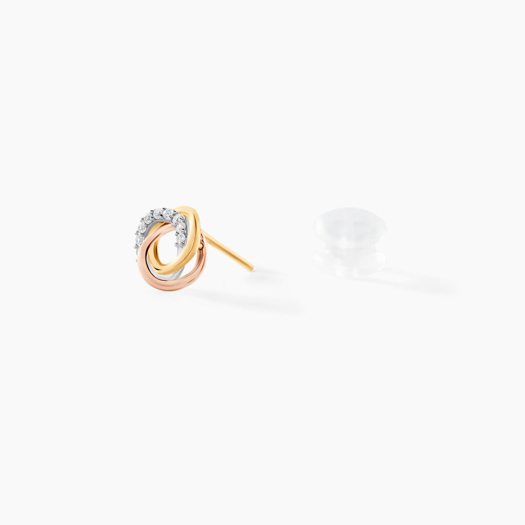 Boucles D'oreilles Puces Amaiur Or Tricolore Oxydes De Zirconium - Clous d'oreilles Femme | Histoire d’Or