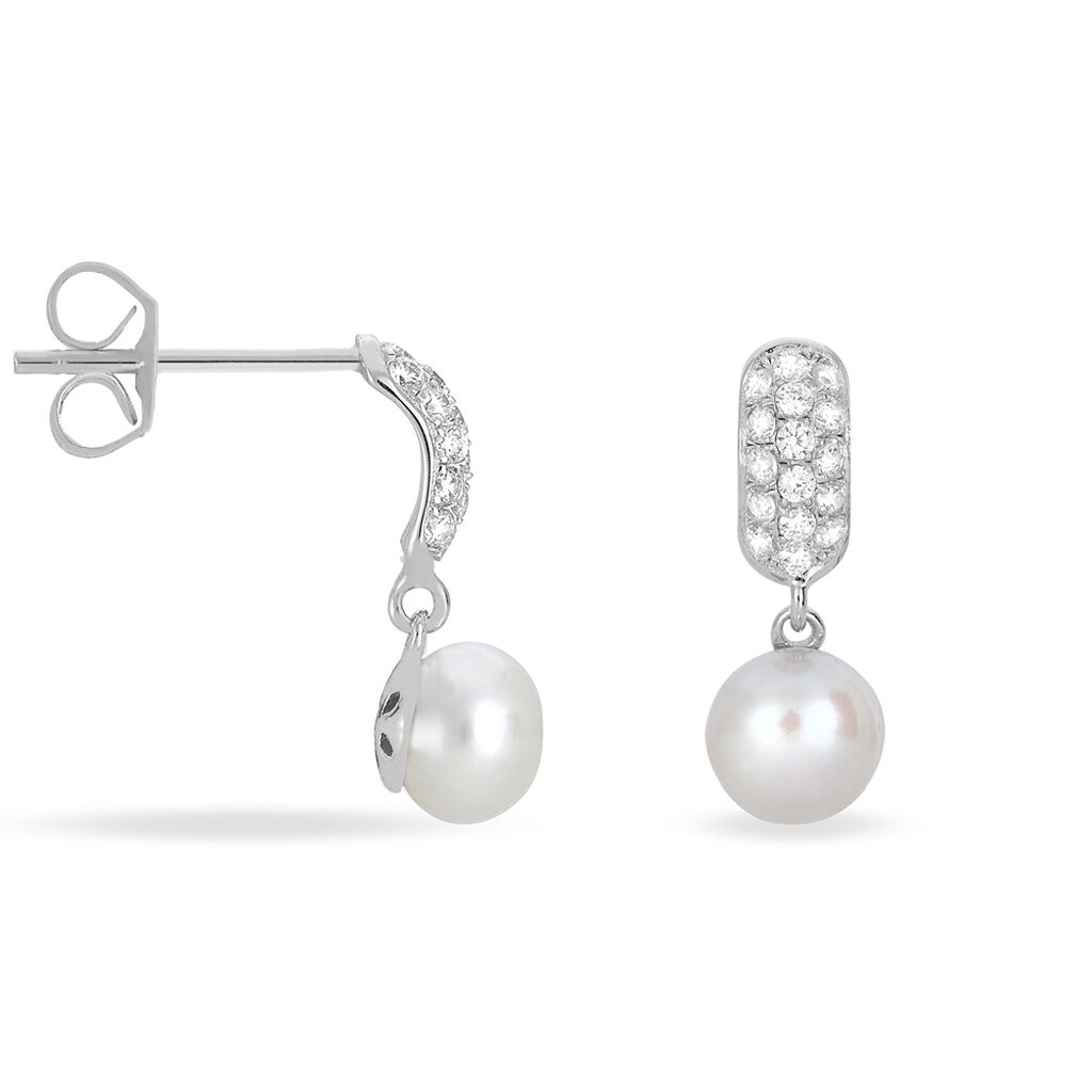 Boucles D'oreilles Pendantes Providence Argent  Perle De Culture Oxyde - Boucles d'oreilles fantaisie Femme | Histoire d’Or