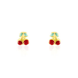 Boucles D'oreilles Puces Or Jaune Email Rouge - Clous d'oreilles Enfant | Histoire d’Or
