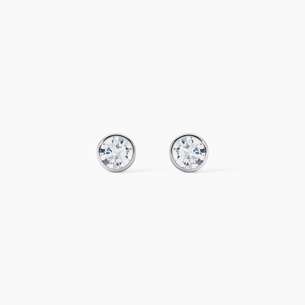 Boucles D'oreilles Puces Elda Serti Clos Or Blanc Oxyde De Zirconium - Clous d'oreilles Femme | Histoire d&rsquo;Or