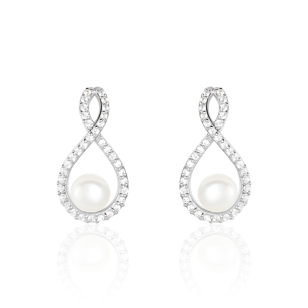 Boucles D'oreilles Pendantes Saja Argent  Perle De Culture Et Oxyde - Boucles d'oreilles fantaisie Femme | Histoire d’Or