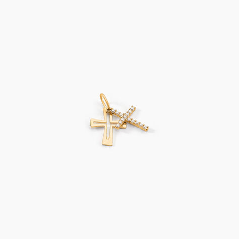 Pendentif Canice Croix Or Jaune Oxyde De Zirconium - Pendentifs Baptême Famille | Histoire d’Or