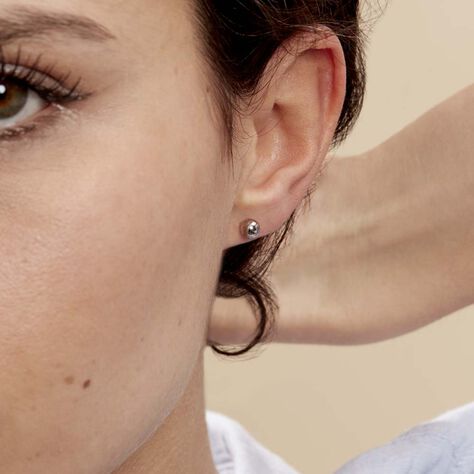 Boucles D'oreilles Puces Fidelia Boule Or Blanc - Clous d'oreilles Femme | Histoire d’Or