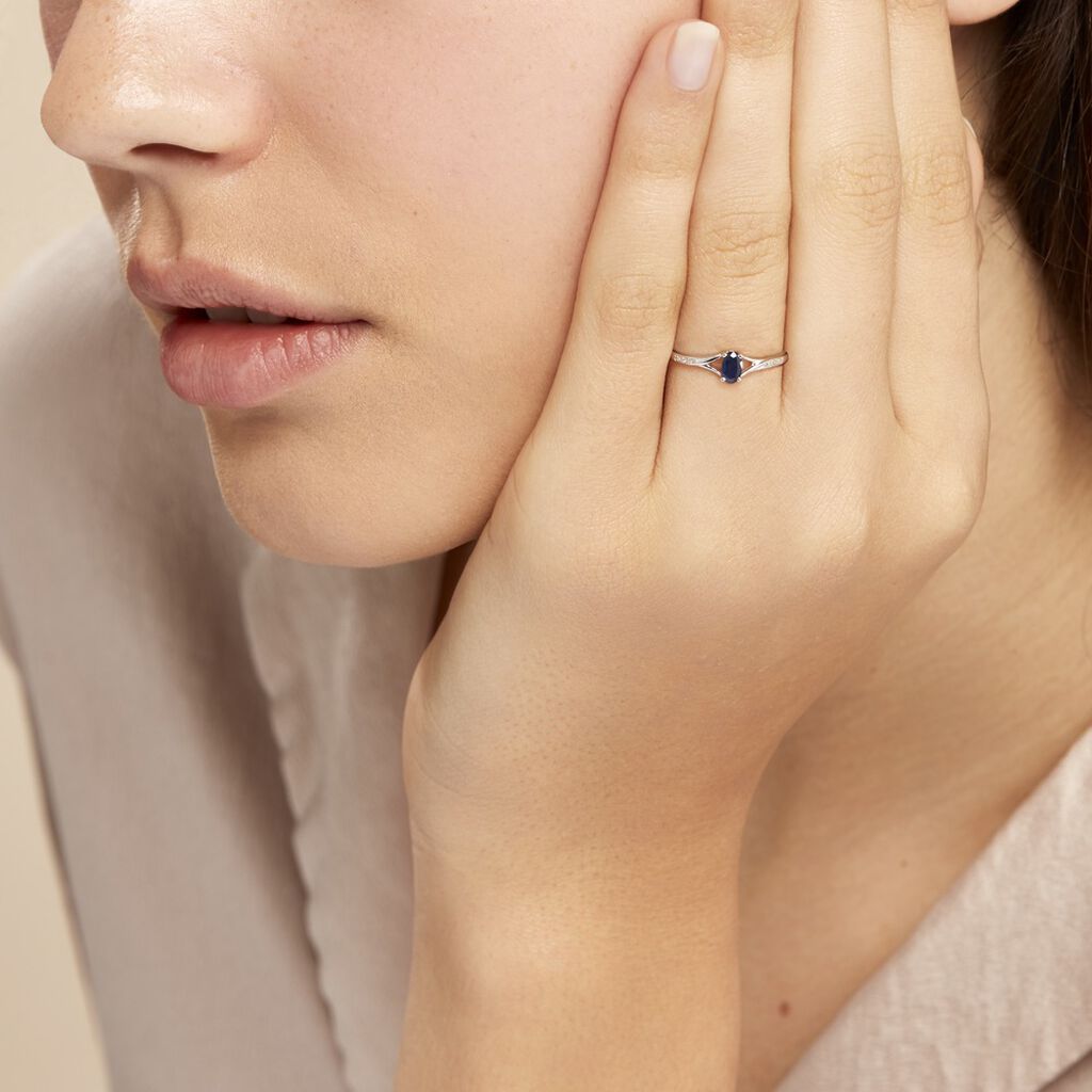 Bague Charmante Or Blanc Saphir Et Diamant - Bagues solitaires Femme | Histoire d’Or