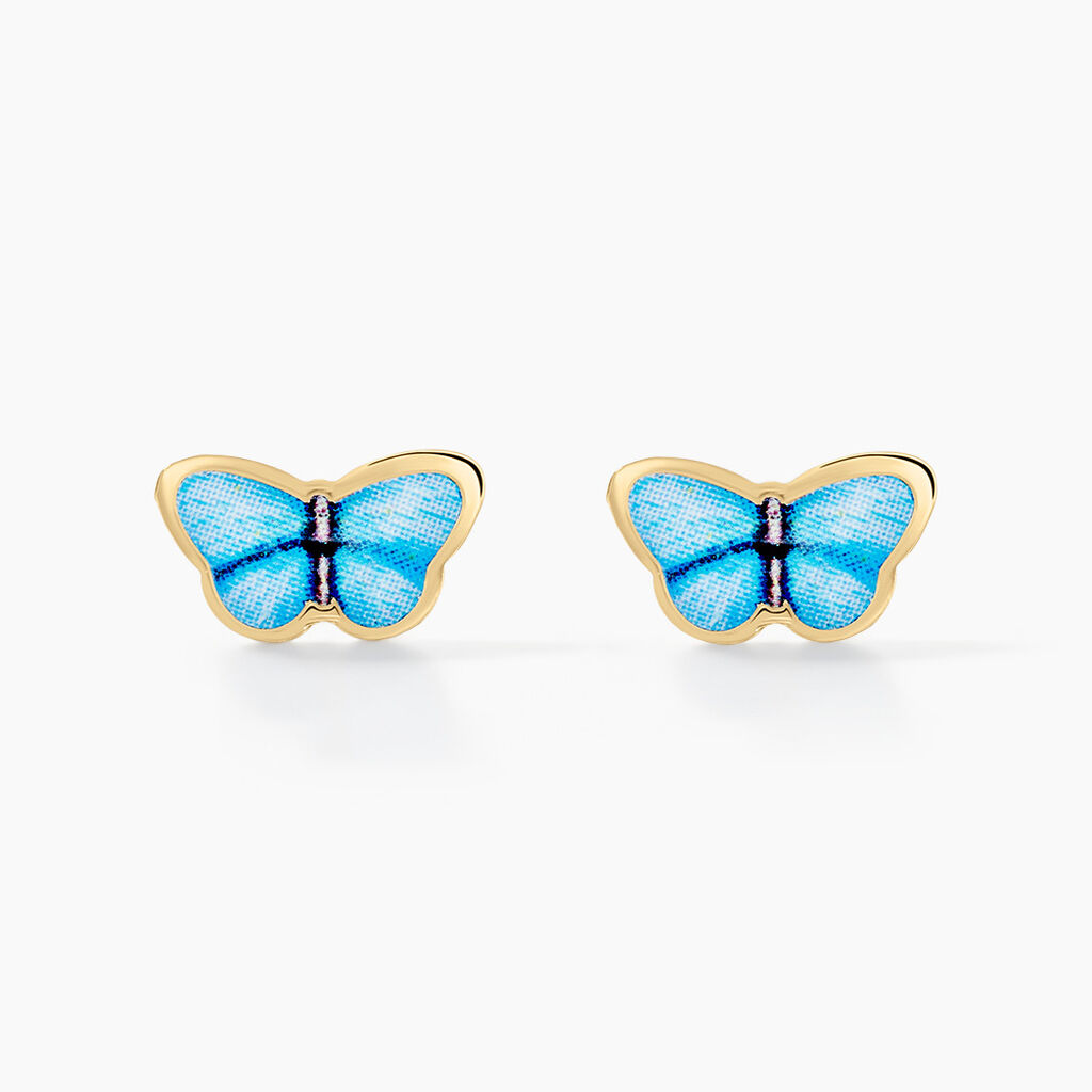 Boucles D'oreilles Puces Sulivia Papillon Or Jaune - Clous d'oreilles Enfant | Histoire d&rsquo;Or