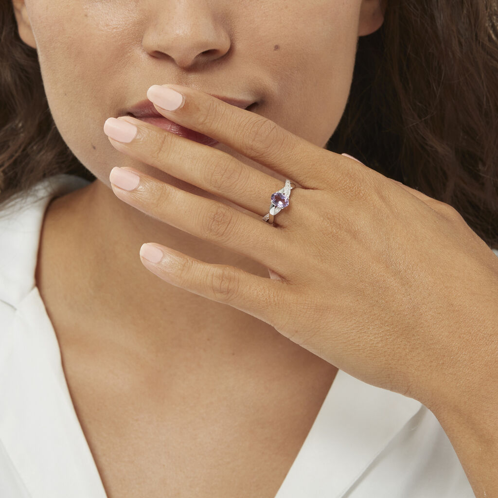 Bague Candice Or Blanc Amethyste - Bagues solitaires Femme | Histoire d’Or