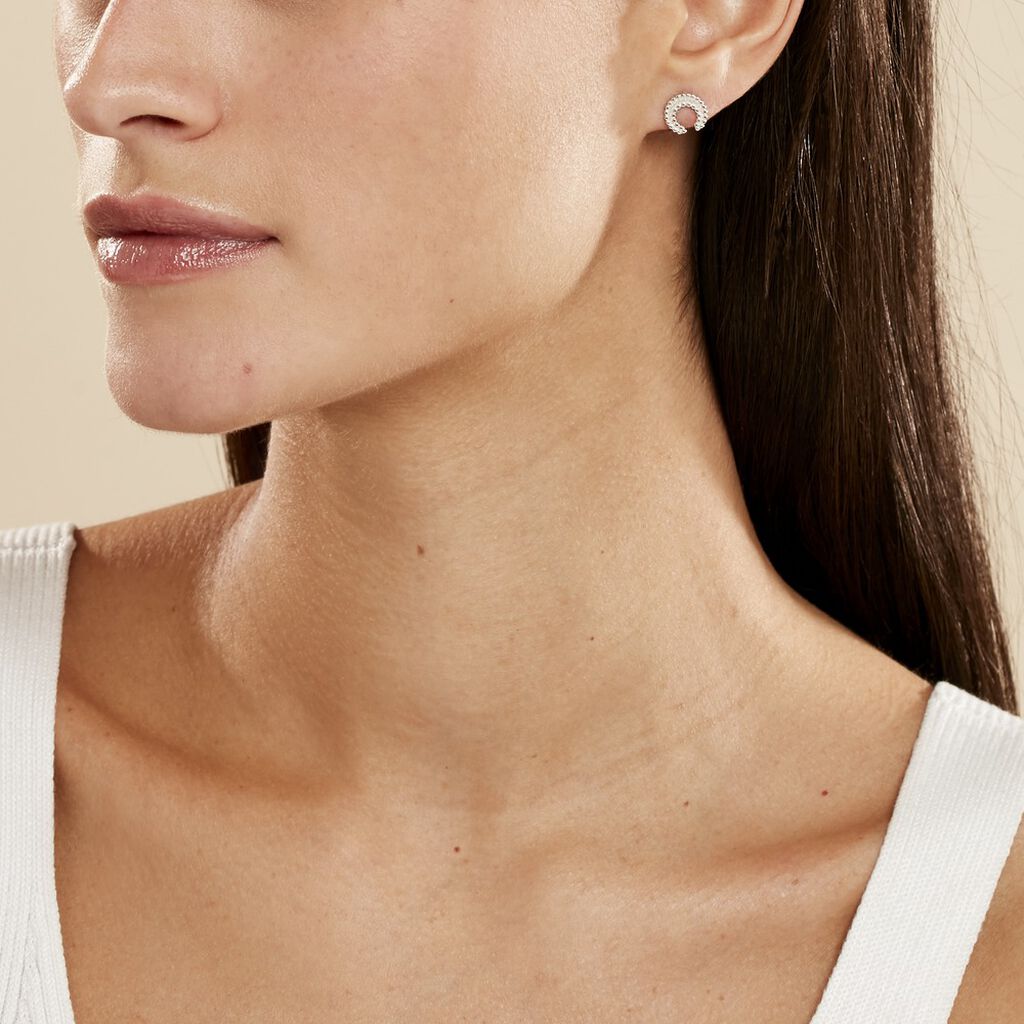 Boucles D'oreilles Puces Vaea Argent Blanc - Boucles d'oreilles fantaisie Femme | Histoire d’Or