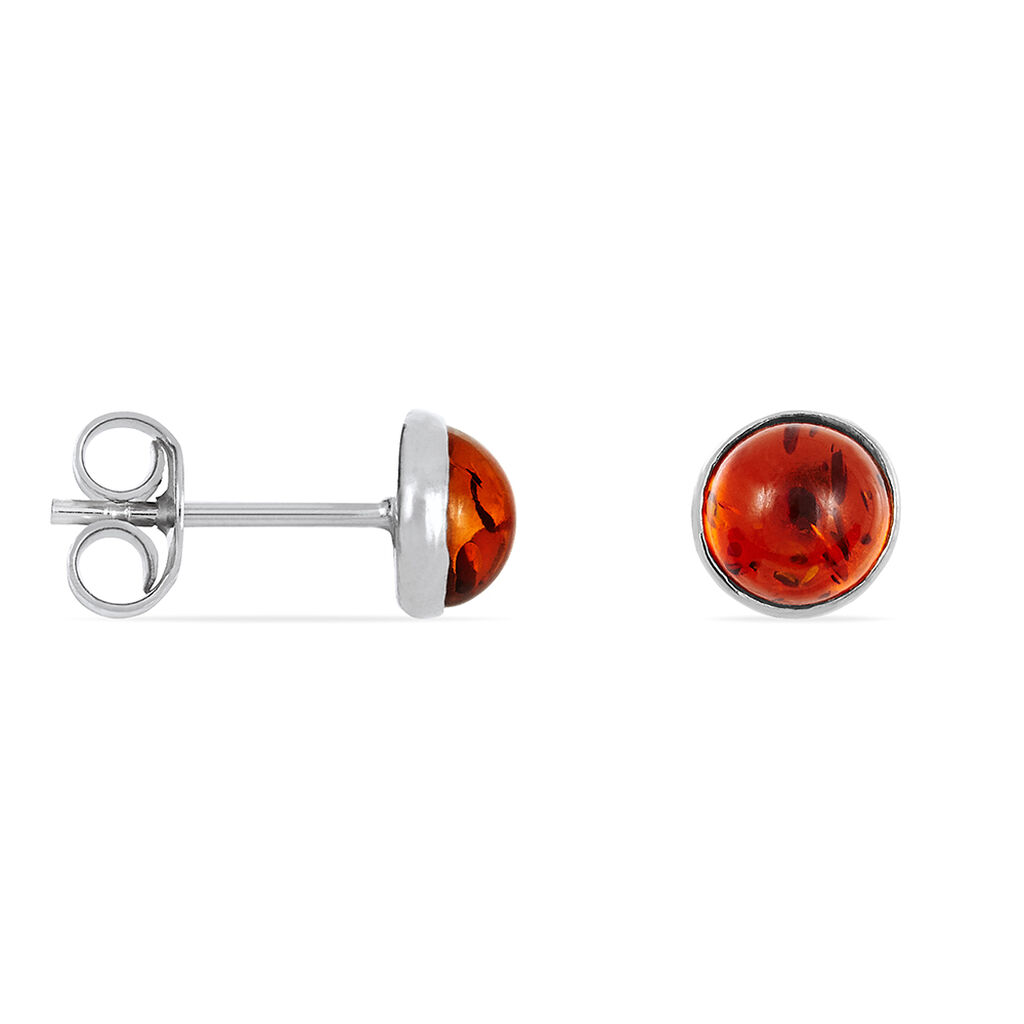 Boucles D'oreilles Puces Brunhild Argent Blanc Ambre - Boucles d'oreilles fantaisie Femme | Histoire d’Or