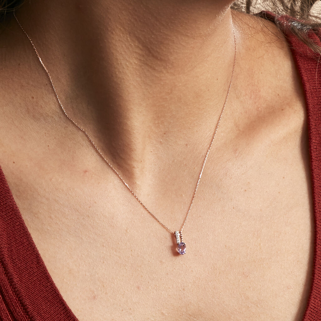 Collier Frannie Or Rose Amethyste Et Oxyde De Zirconium - Colliers Femme | Histoire d’Or