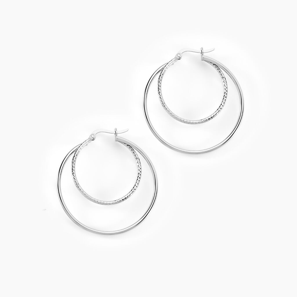 Boucles D'oreilles Créoles Rondes En Argent Massif 925 - Diamètre 3cm - Pour Femme - Neuf Avec étiquettes