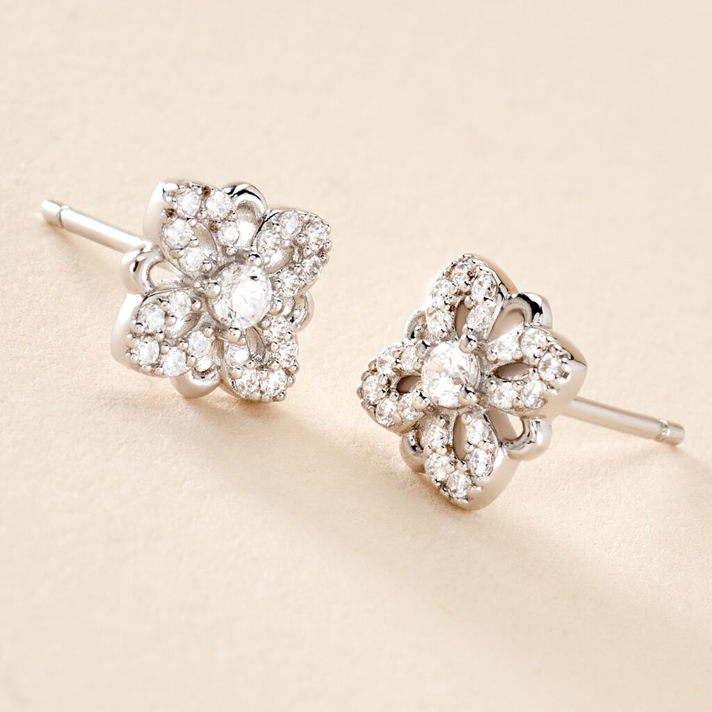 Boucles D'oreilles Puces Isia Argent Blanc Oxyde De Zirconium - Boucles d'oreilles fantaisie Femme | Histoire d’Or