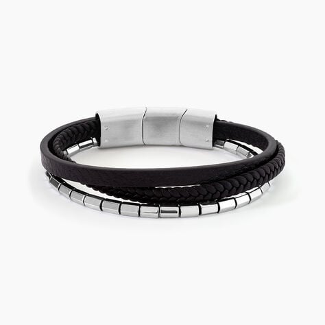 Bracelet Cuir De Vache Noir H&eacute;matite - Bracelets Multirangs Homme | Histoire d&rsquo;Or