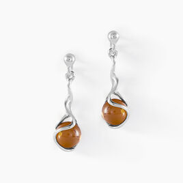 Boucles D'oreilles Pendantes Argent Blanc Ferima Ambre - Boucles d'oreilles fantaisie Femme | Histoire d’Or
