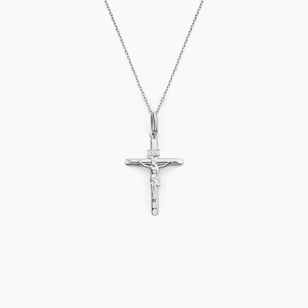 Pendentif Damian Croix Or Blanc - Pendentifs Baptême Famille | Histoire d’Or