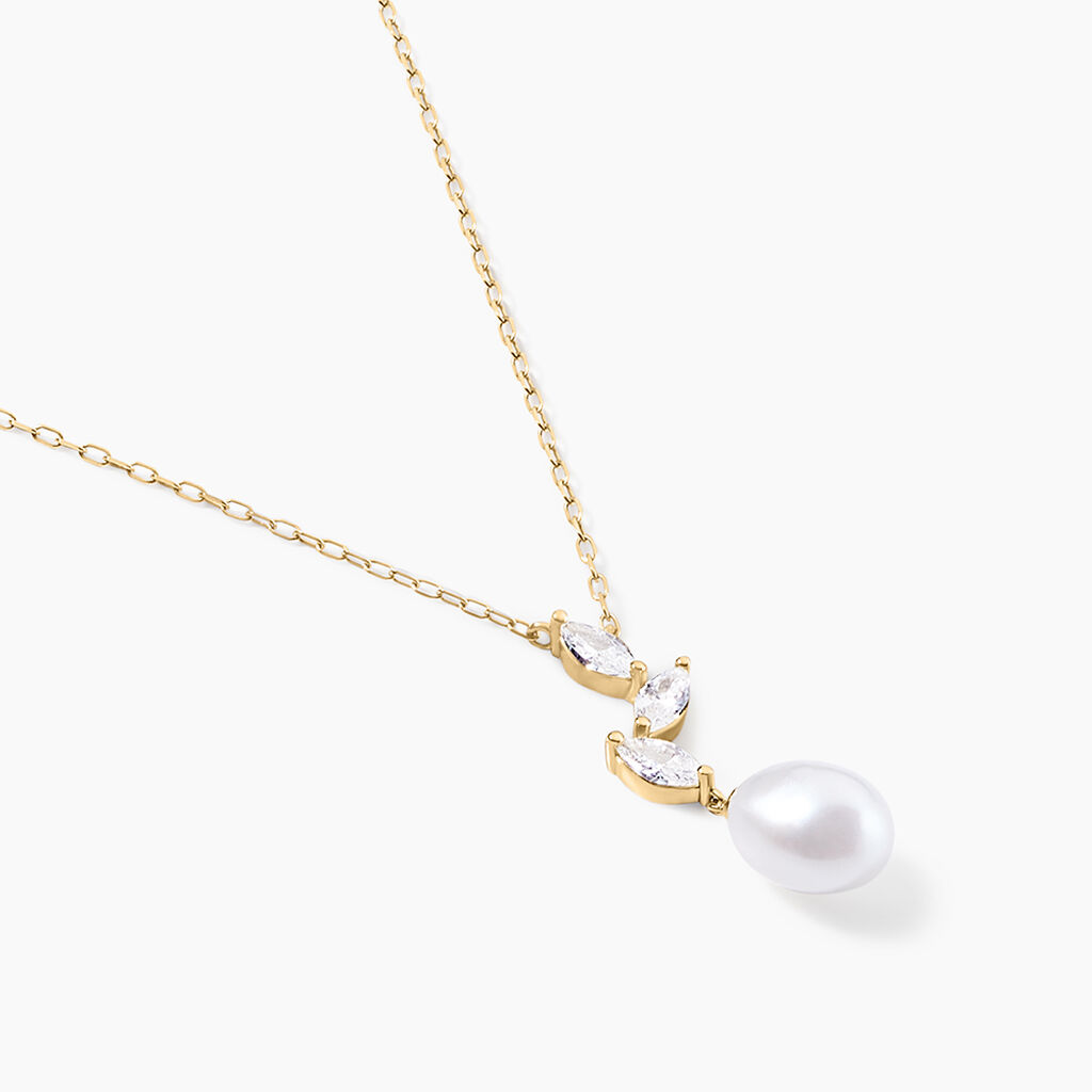 Collier Nacr&eacute;e Or Jaune Perle De Culture Oxyde De Zirconium - Colliers Femme | Histoire d&rsquo;Or