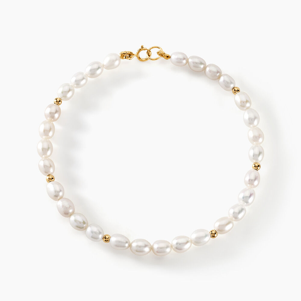 Bracelet Femme Perlé Avec Chaîne Dorée - Bijou Fantaisie Or Jaune - Neuf Sans Emballage
