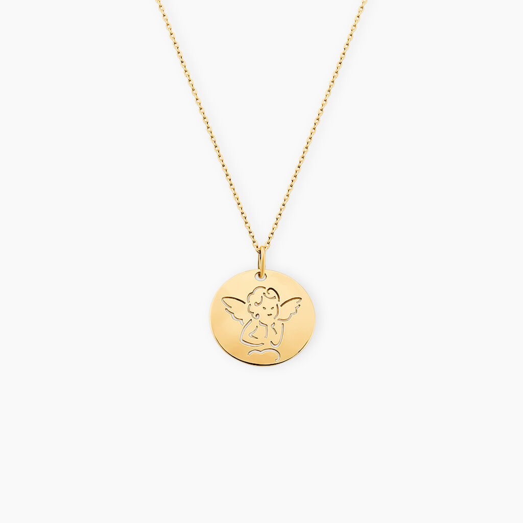 Pendentif Ange Rond Or Jaune - Pendentifs Bapt&ecirc;me Enfant | Histoire d&rsquo;Or