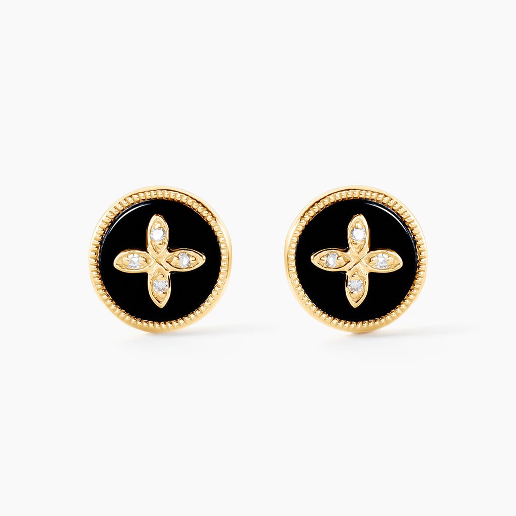 Boucles D'oreilles Puces Talisman Or Jaune Agate Diamant - Clous d'oreilles Femme | Histoire d&rsquo;Or