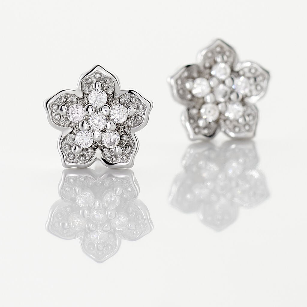 Boucles D'oreilles Puces Anne-charlotte Argent  Oxyde De Zirconium - Boucles d'oreilles fantaisie Femme | Histoire d&rsquo;Or