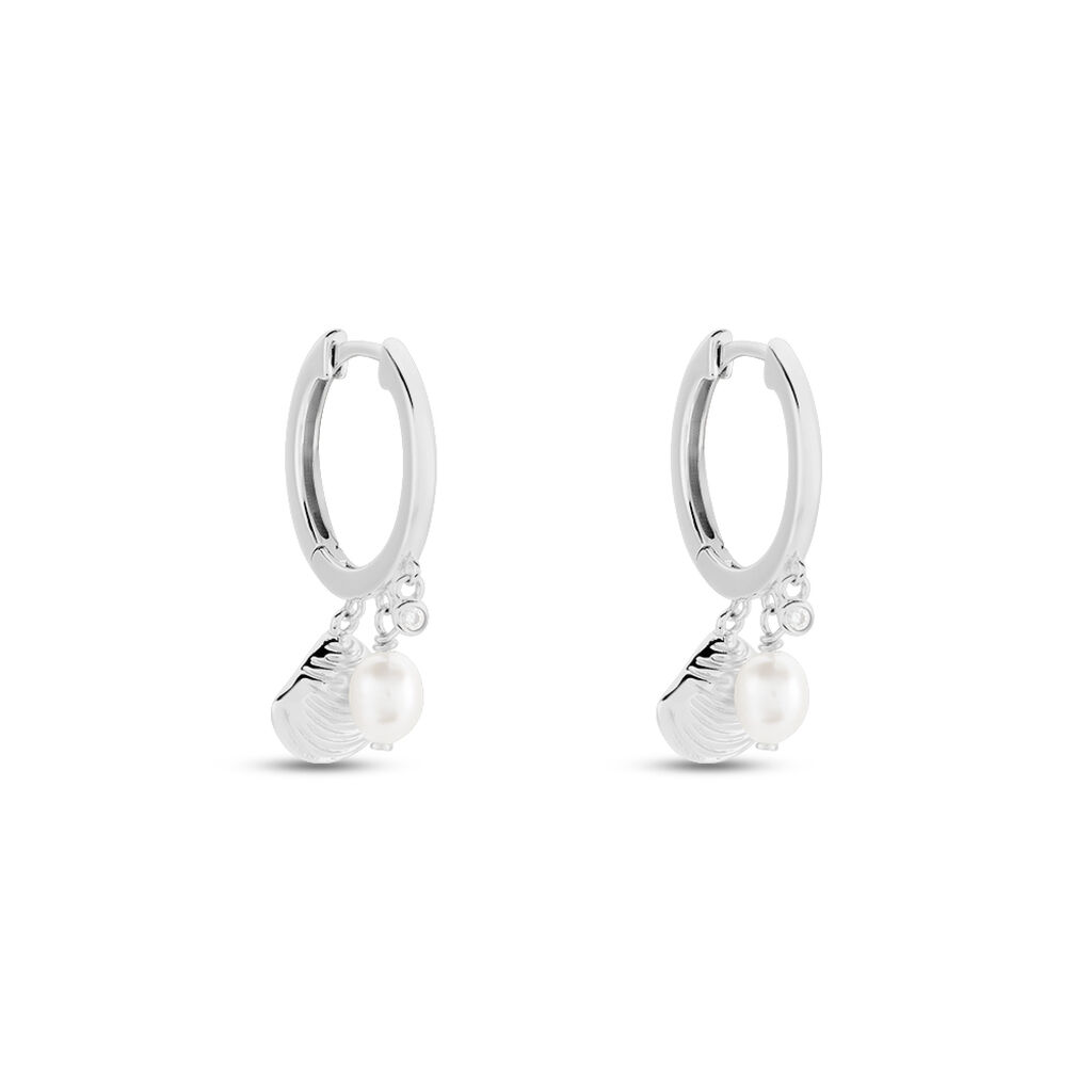 Créoles Shehla Argent Blanc Perle De Culture Oxyde De Zirconium - Boucles d'oreilles créoles Femme | Histoire d’Or